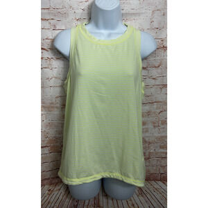 Calia Everyday Muscle Tank Top Sz M Neon Yellow Striped High Neck Shirt